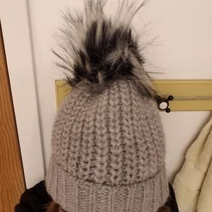 Light gray warm winter hat and scarf set